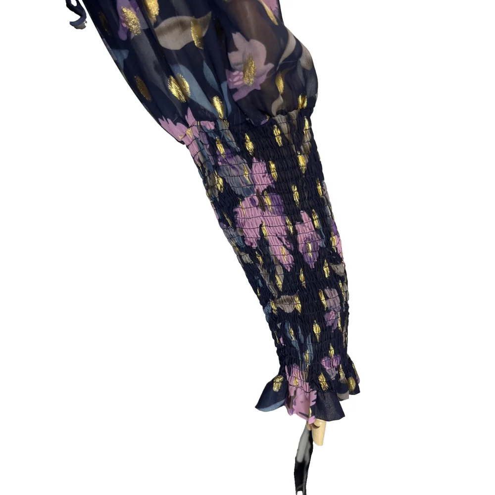 Fashion Nova Mini Dress XL Navy Ultimate Choice Metallic‎ Floral Ruched New Sexy